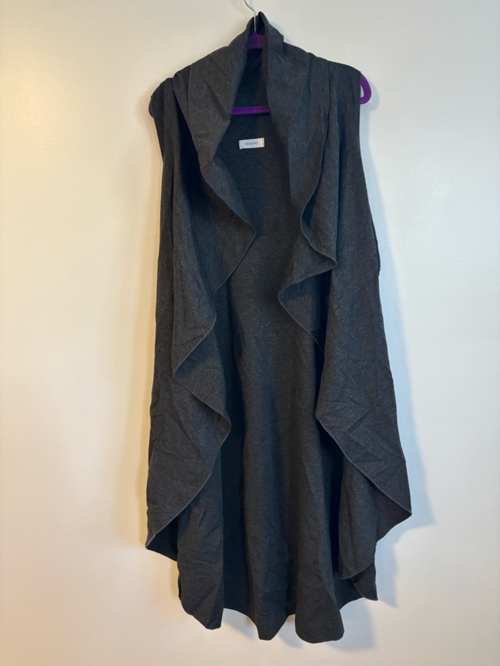 Ooyoo Waterfall Sleeveless Open Cardigan Gray Long Sweater Vest USOS